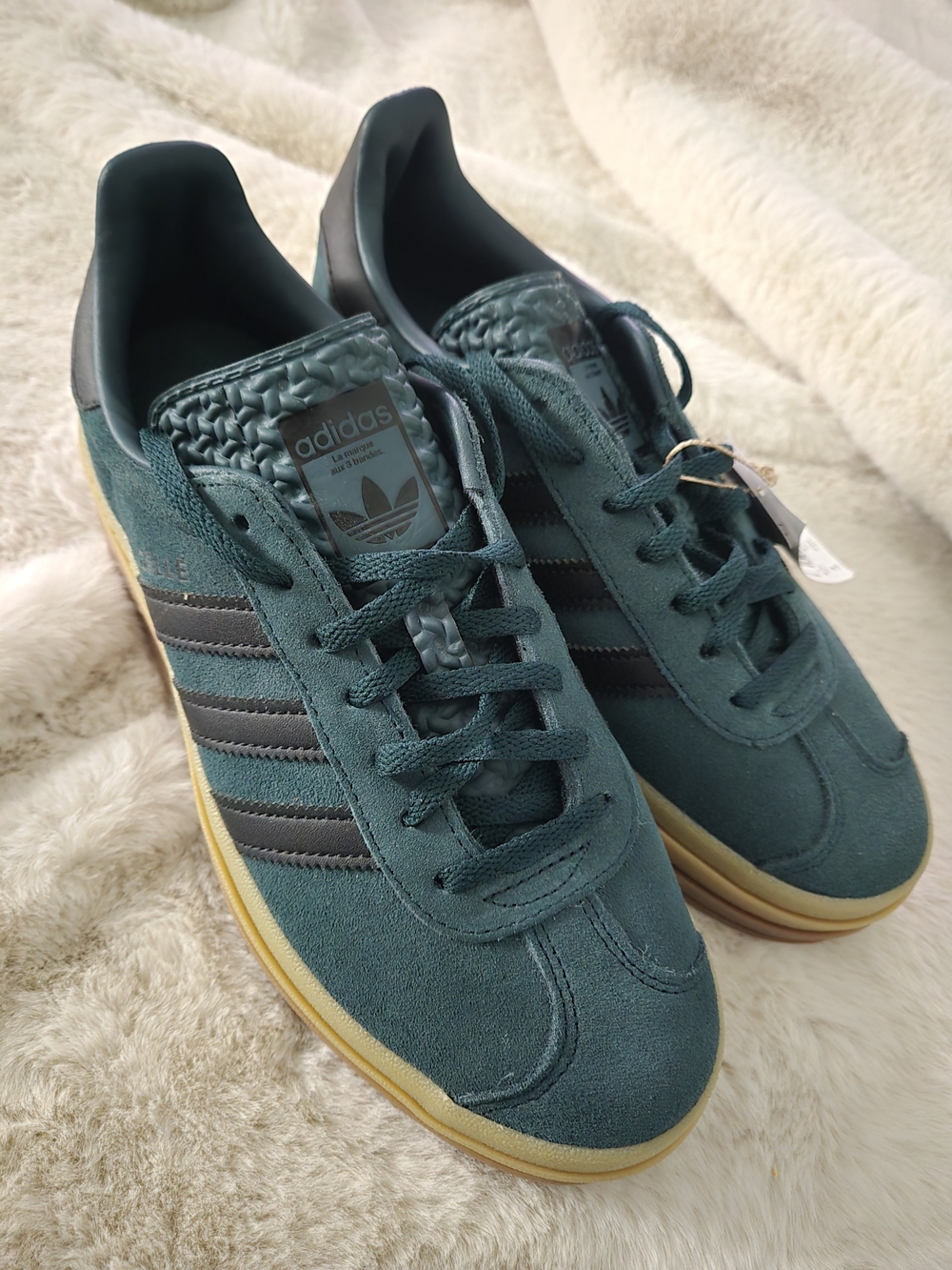 adidas Womens Platform Dark Green and Black Suede Sneakers with Gum Sole